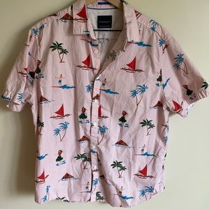 2/$20❗️Denim & Flower Button Down Hawaiian Shirt